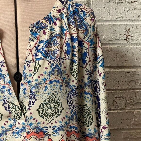 DR2 Paisley Hi Lo Split Neck Peasant Boho Blouse XL - Picture 2 of 13